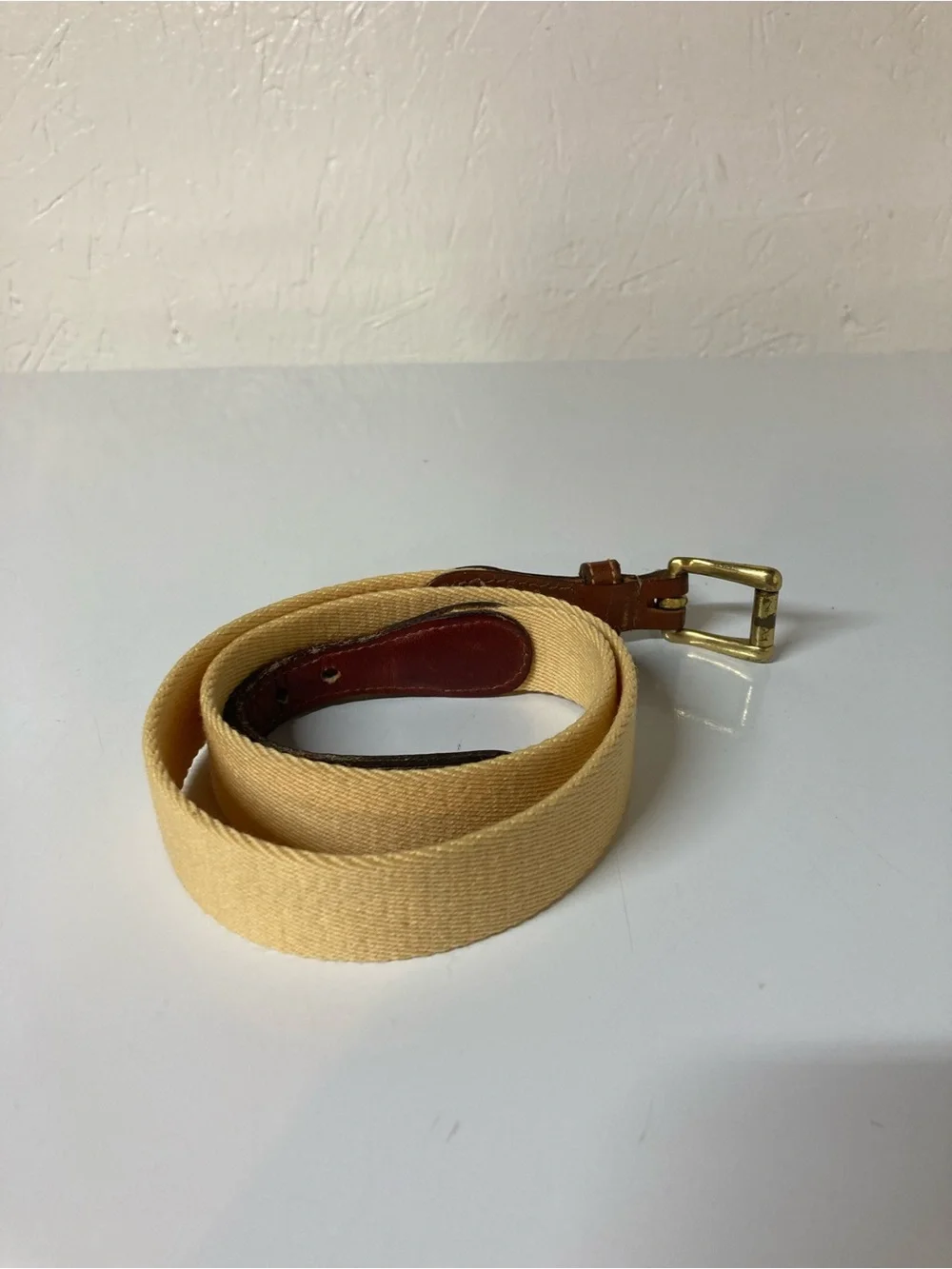Dooney & Bourke Beige Canvas Belt with Brown Leather Trim Size 28